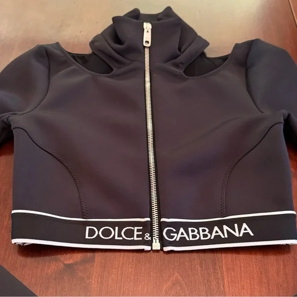 Dolce & Gabbana Long Sleeve Cutout Crop Top in Black - Picture 7 of 8